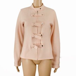 Vintage 90s Blush Pink Wool Military Style Zipup Lightweight Jacket